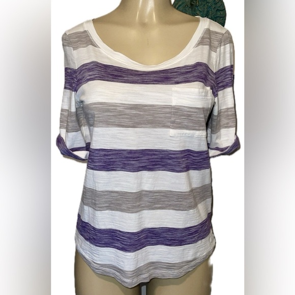 Banana Republic NWOT Striped Scoop Neck Roll Tab Sleeve T-Shirt Size Small - Picture 1 of 10